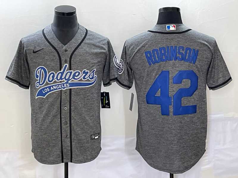 Men%27s Los Angeles Dodgers #42 Jackie Robinson Grey Gridiron Cool Base Stitched Baseball Jersey->los angeles dodgers->MLB Jersey